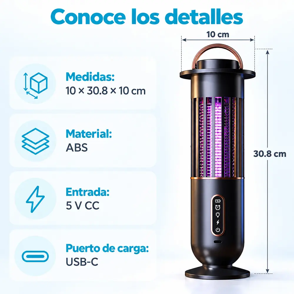 Lámpara antimosquitos USB-C con luz cálida y temporizador