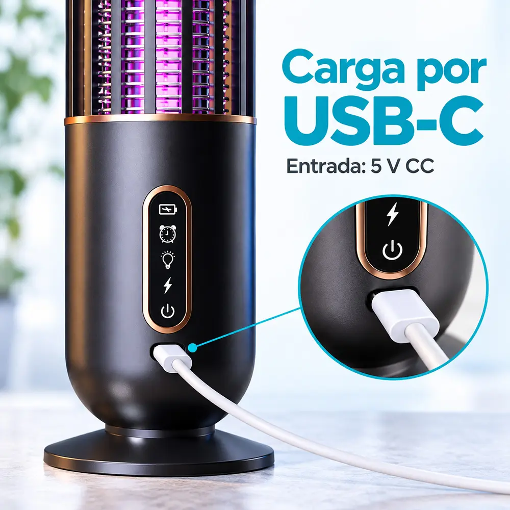 Lámpara antimosquitos USB-C con luz cálida y temporizador - Imagen 2