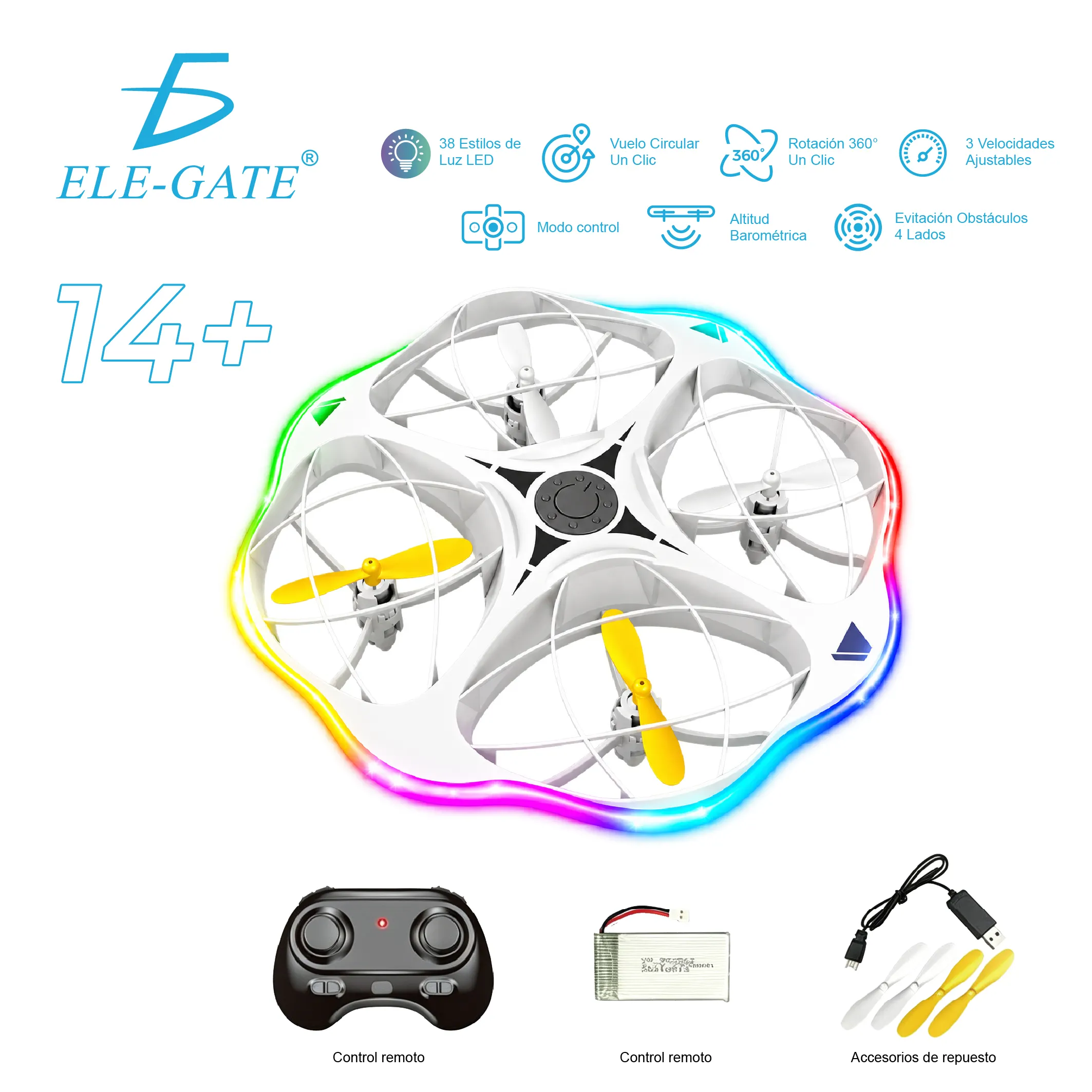 Dron UFO con luces LED y control remoto de 2.4 GHz