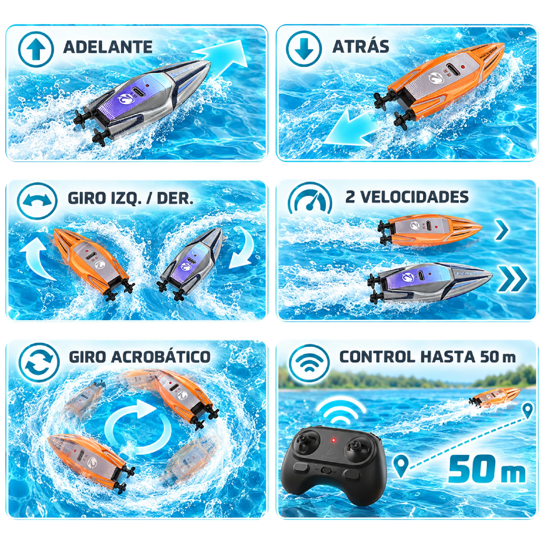 Lancha de control remoto 2.4 GHz con dos velocidades - Imagen 2