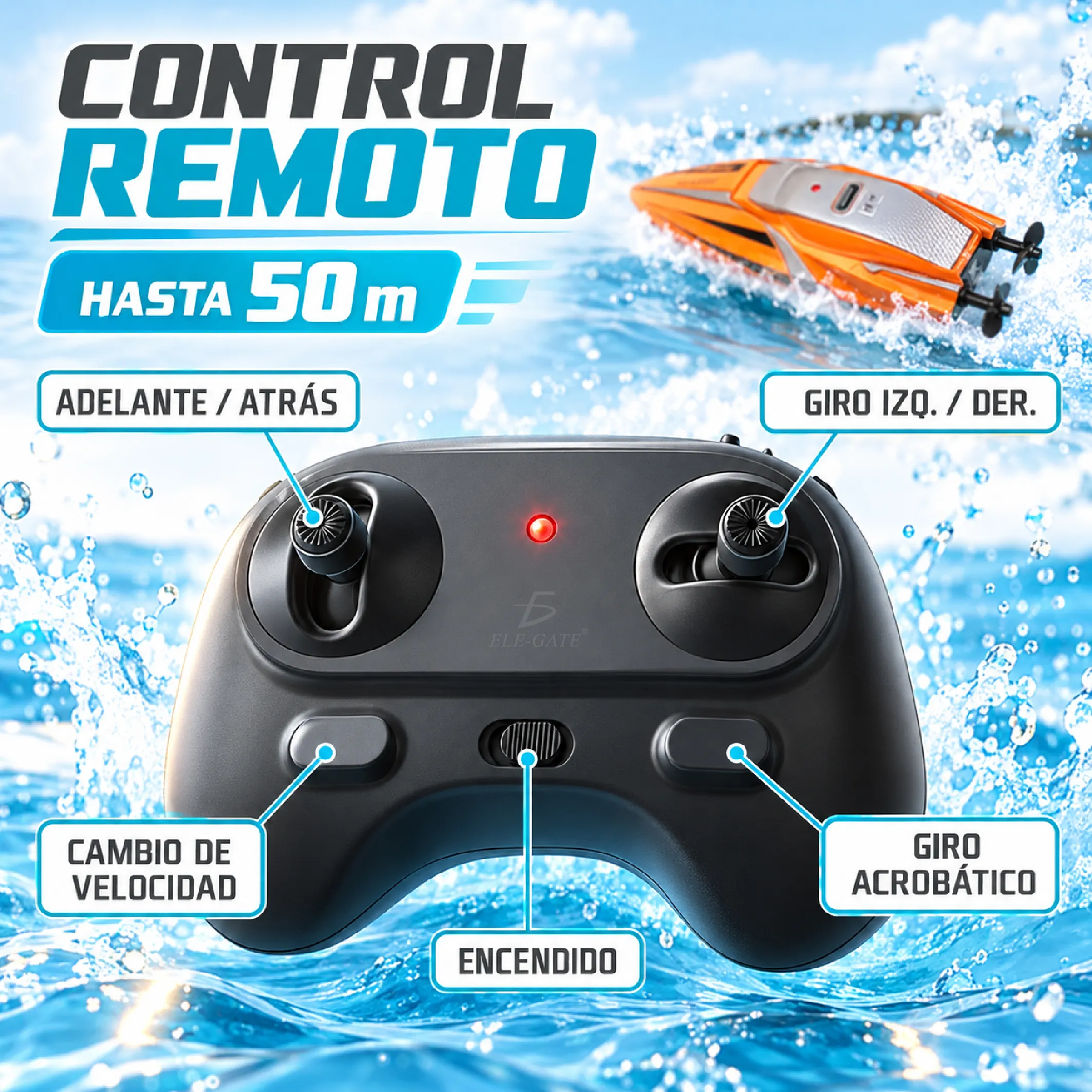 Lancha de control remoto 2.4 GHz con dos velocidades - Imagen 4