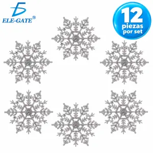 KITS De 12pz Decoración En Forma De Copo De Nieve Con Brillantina