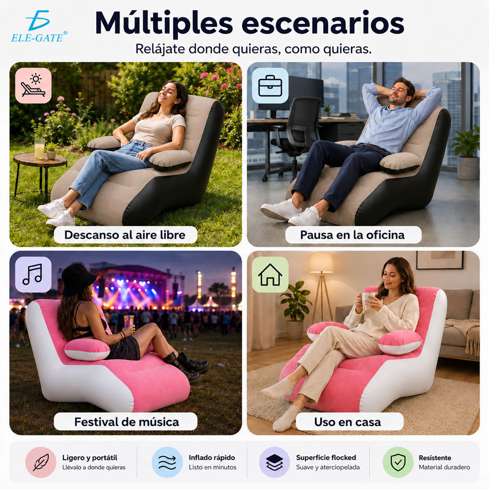 Sillón Inflable Sofá Forma Camping Reclinable Puff Portátil - Image 3