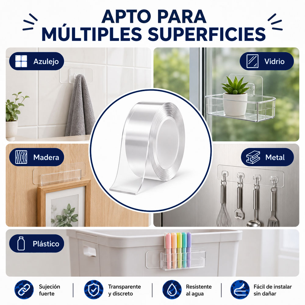 Características de Cinta Nano Gel Transparente Doble Cara 5 m x 1 cm ELE-GATE