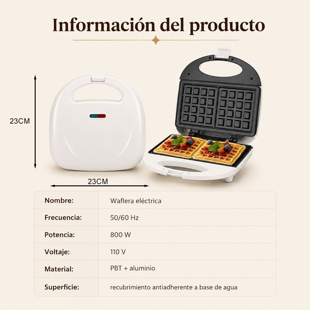 Waflera Eléctrica Compacta 800W Antiadherente | Desayunos Rápidos - Image 4