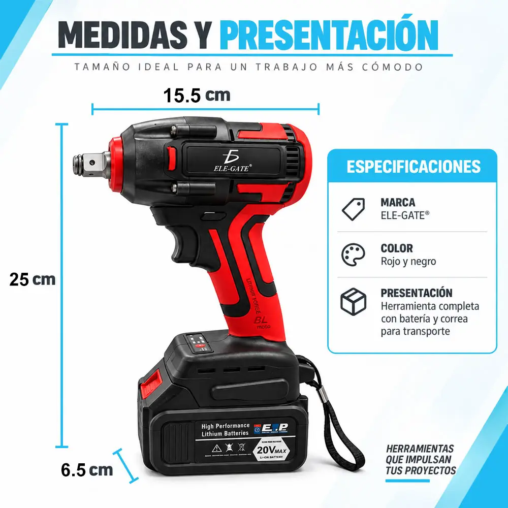 Llave de impacto inalámbrica 20 V MAX con luz frontal - Imagen 5