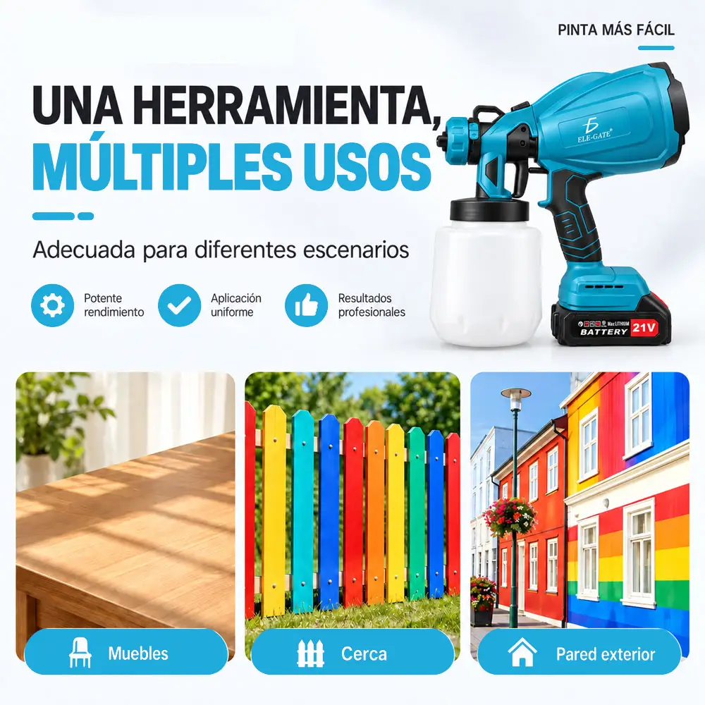 Pistola de pintura inalámbrica 21 V para muebles y muros - Imagen 5