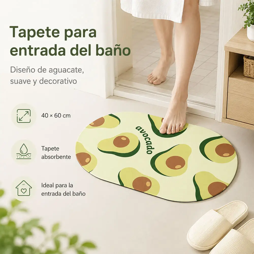 Tapete Absorbente 40 x 60 cm Diseño Aguacate, Secado Rápido para Baño, Dormitorio y Entrada - Imagen 3