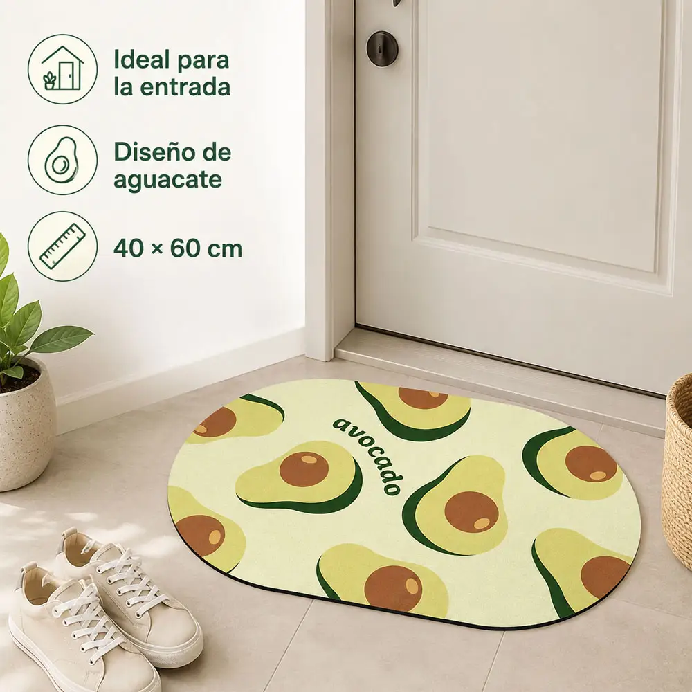 Tapete Absorbente 40 x 60 cm Diseño Aguacate, Secado Rápido para Baño, Dormitorio y Entrada - Imagen 2