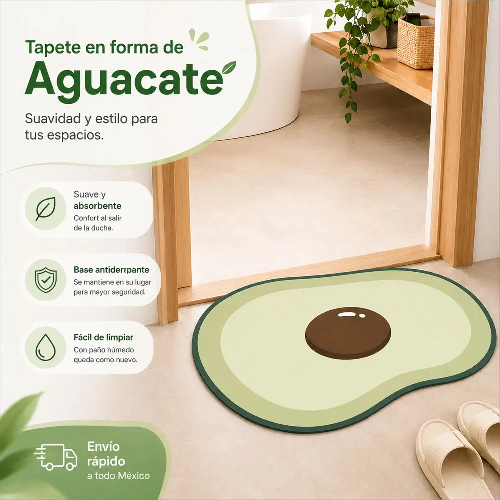 Tapete Absorbente 40 x 60 cm Diseño Aguacate, Secado Rápido para Baño, Dormitorio y Entrada - Imagen 2