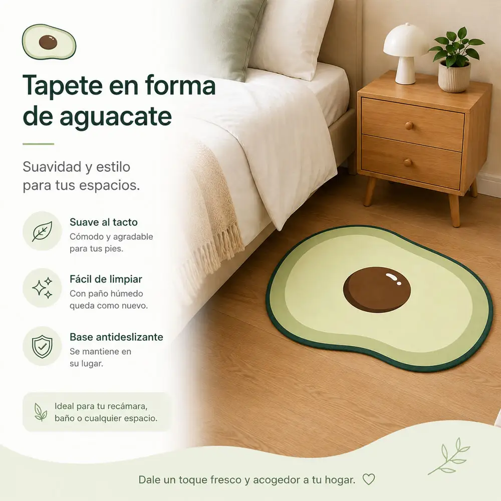Tapete Absorbente 40 x 60 cm Diseño Aguacate, Secado Rápido para Baño, Dormitorio y Entrada - Imagen 3