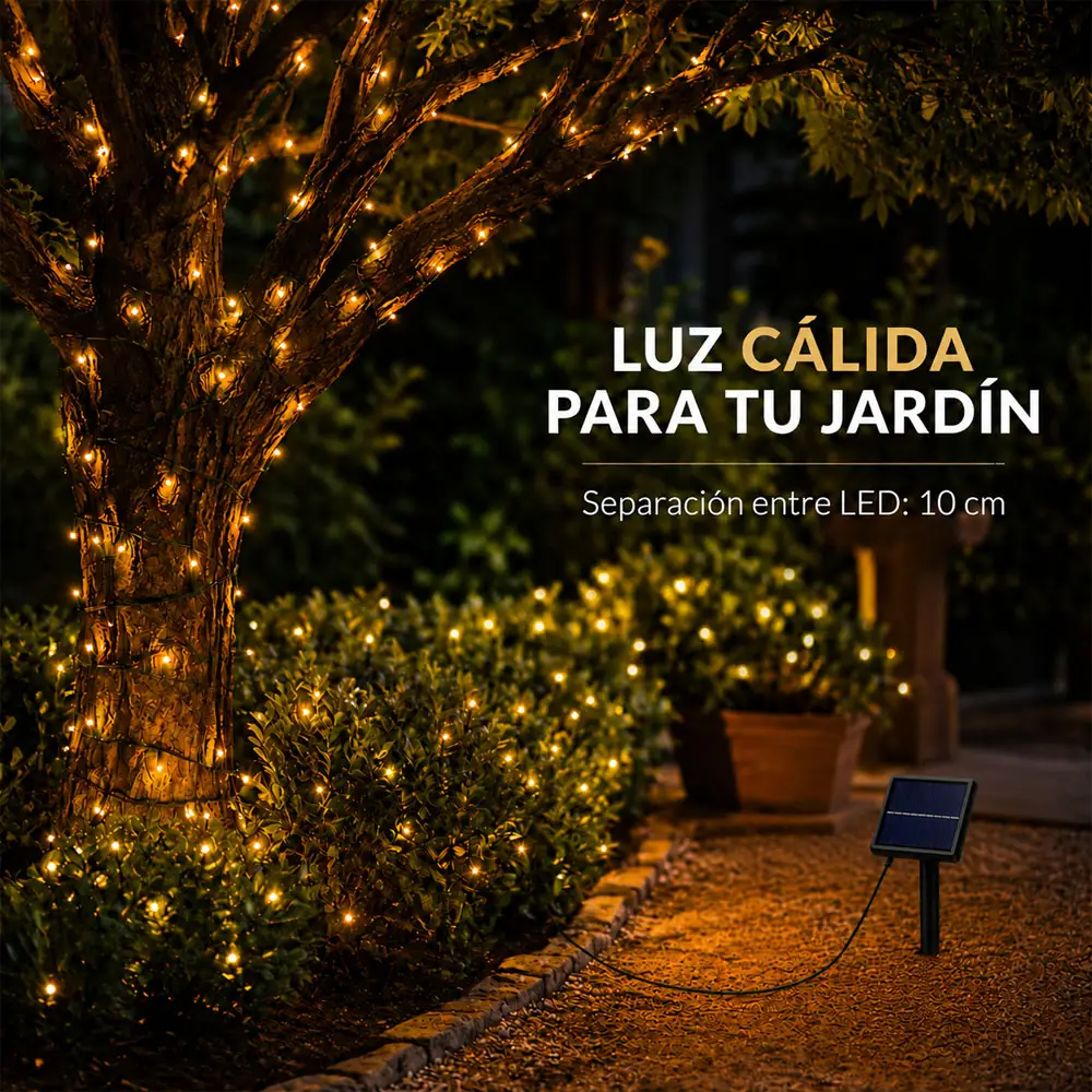 Serie De Luz Led Cálida Con Panel Solar Y Control Con Intensidad Repelente Al Agua - Imagen 3