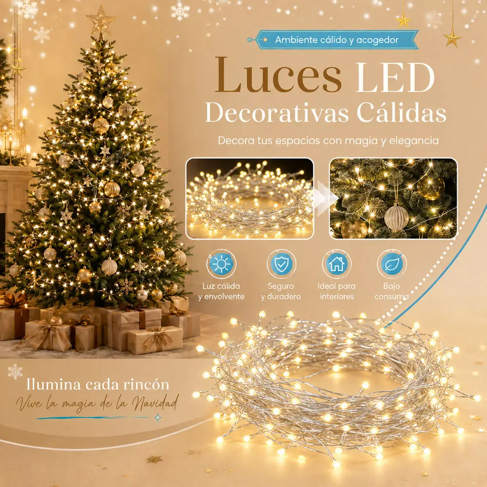 Serie de luces LED cálidas de 20 m con 600 LED y 8 modos - Imagen 2