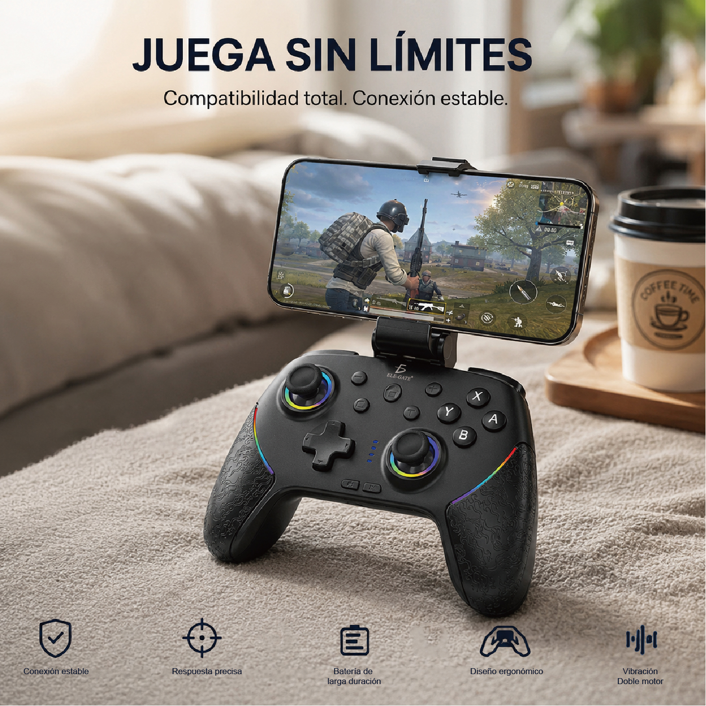 Control Gamer Inalámbrico Bluetooth | 600 mAh, Multiplataforma, Soporte Celular y Giroscopio 6 Ejes - Image 2