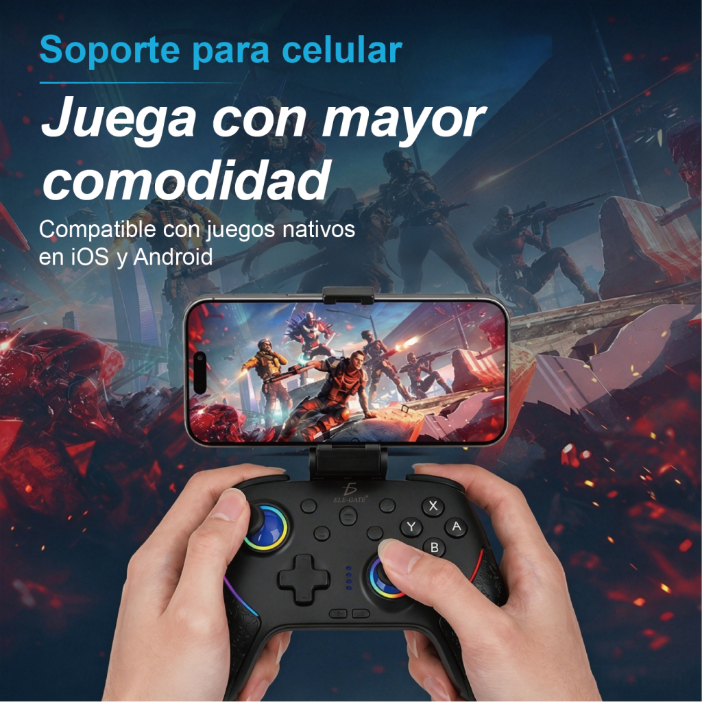 Control Bluetooth con Joysticks Hall 3D, Giroscopio 6 Ejes, Soporte para Celular y Batería 600 mAh - Image 2