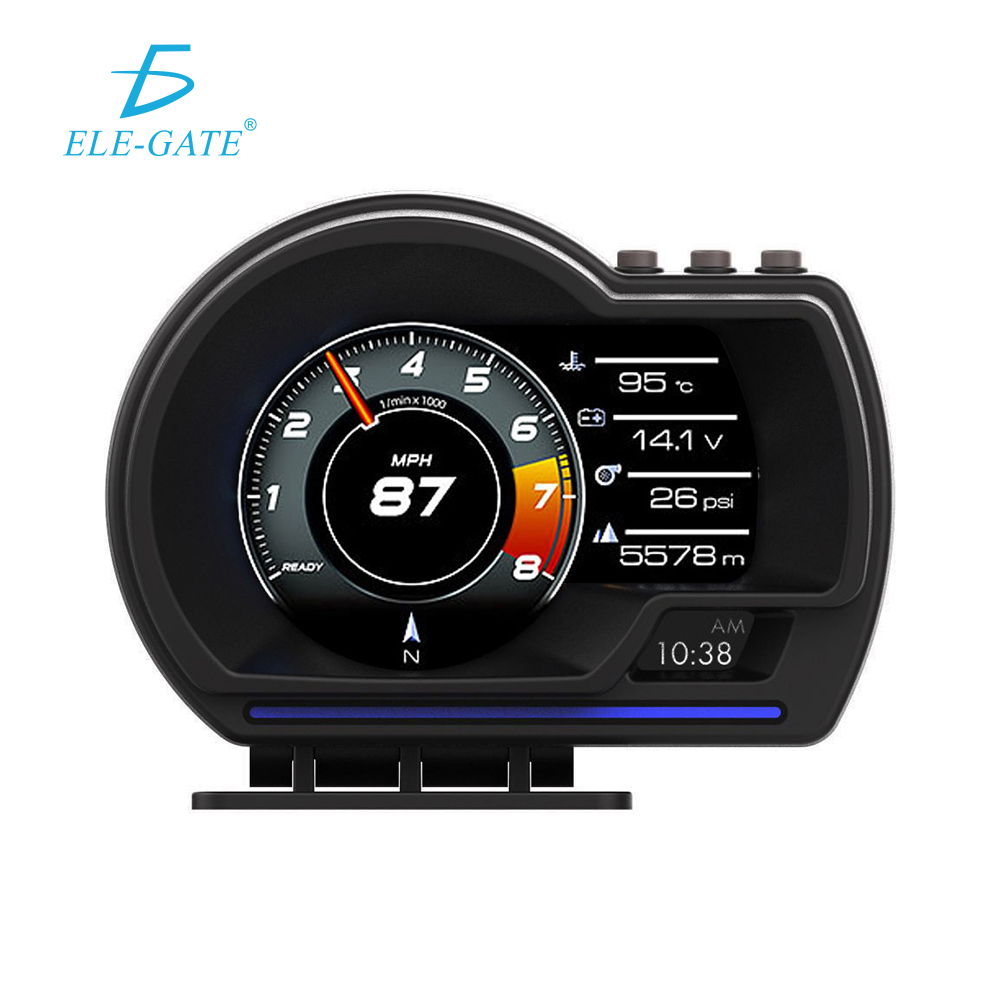 Medidor OBD2 + GPS con pantalla digital, 9 interfaces, alarmas de velocidad, RPM, voltaje, temperatura, luz ambiental y monitoreo en tiempo real.