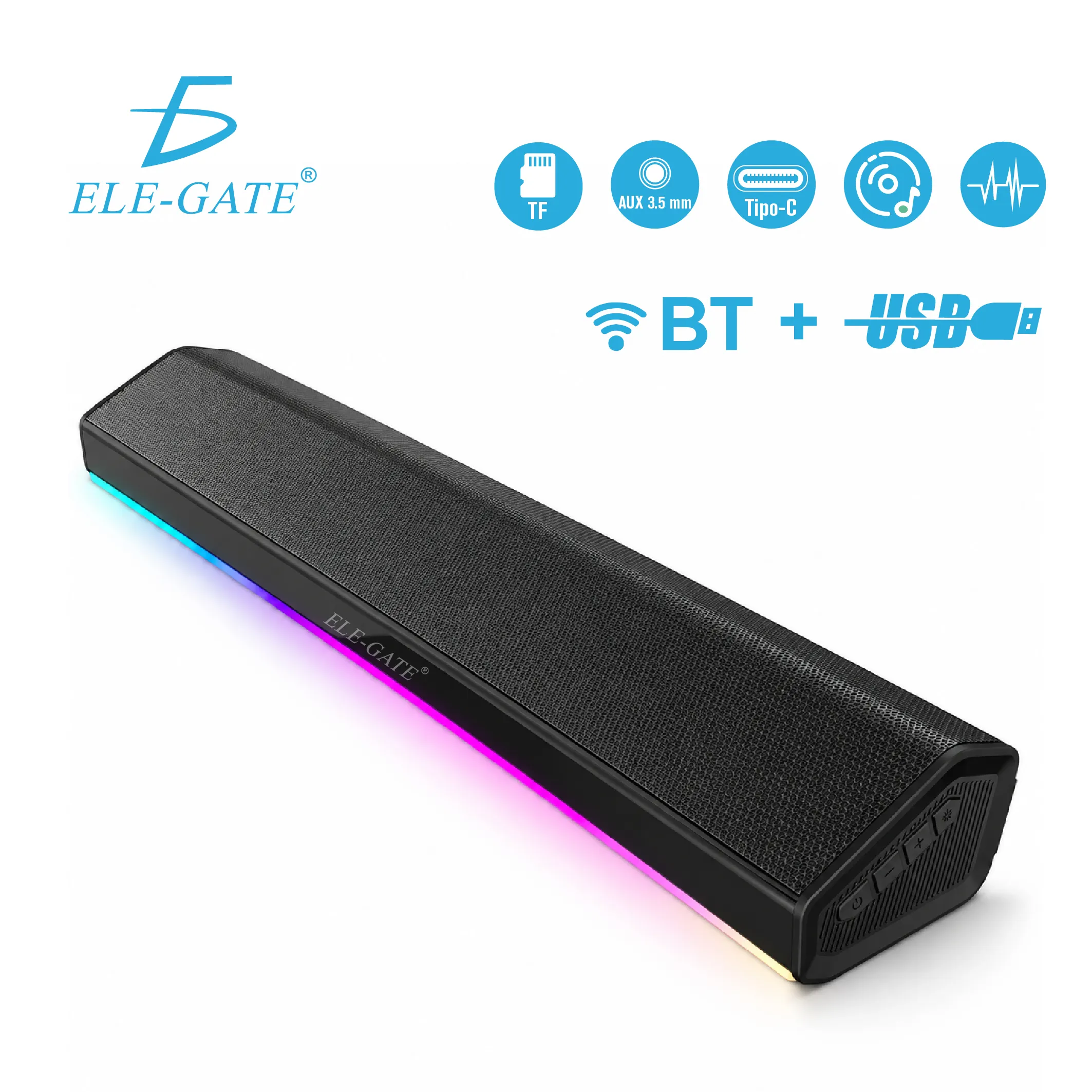 Barra de sonido Bluetooth 5.4 de 10 W con RGB, negra o blanca - Imagen 2