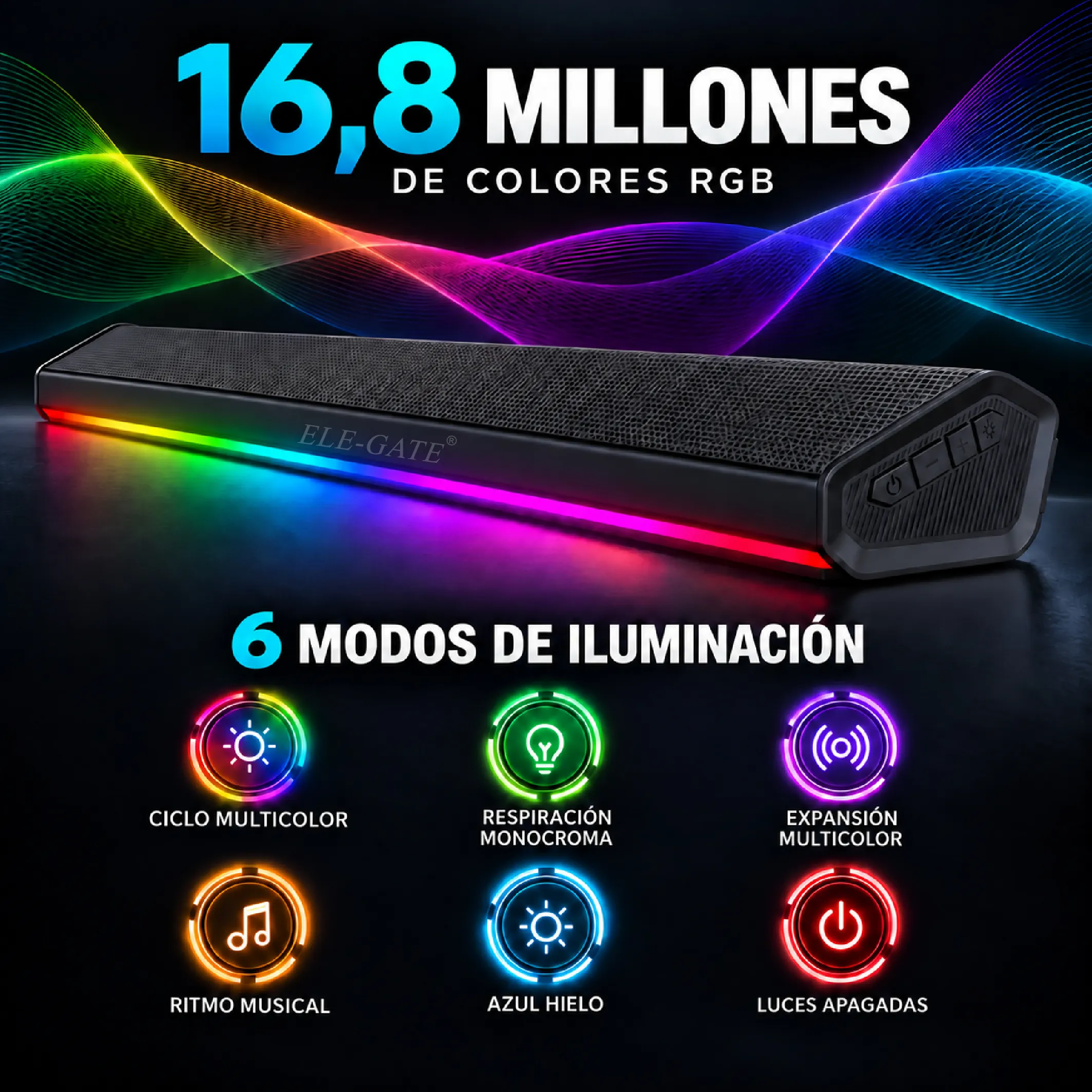 Barra de sonido Bluetooth 5.4 de 10 W con RGB, negra o blanca - Imagen 5