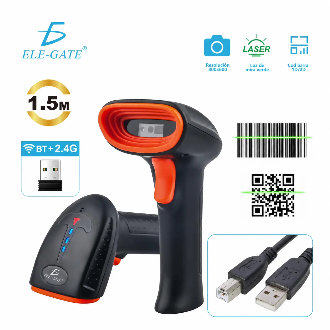 Escáner de Códigos 1D/2D/QR Inalámbrico BT, 2.4G y USB - Imagen 4