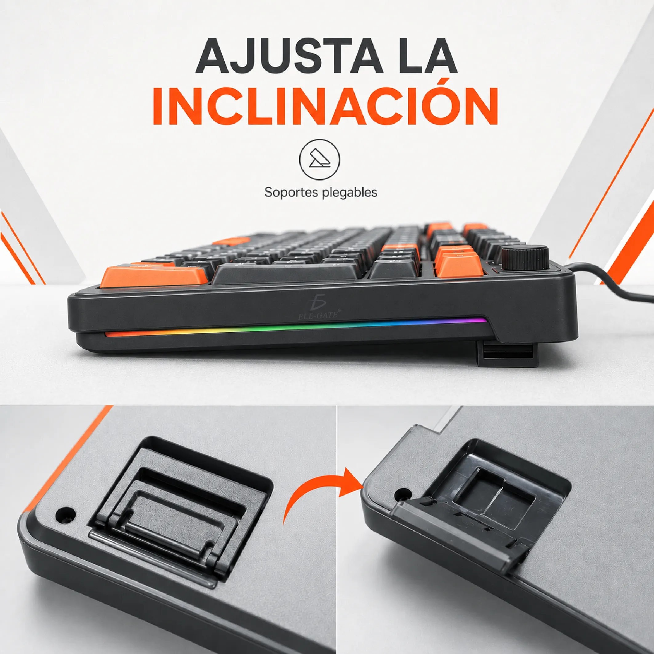 Teclado Gamer USB con Perilla Multimedia y Luz Arcoíris - Imagen 3