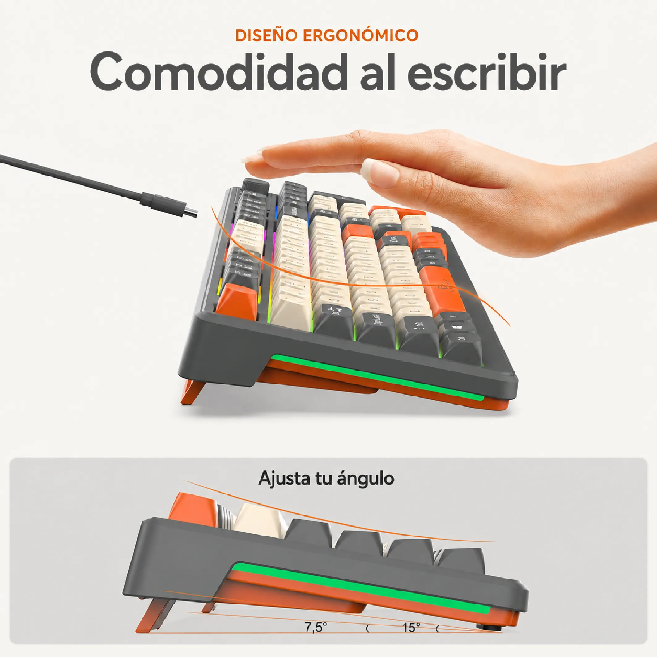 Teclado Gamer de 99 Teclas Bluetooth, 2.4 GHz y Cable USB - Imagen 5