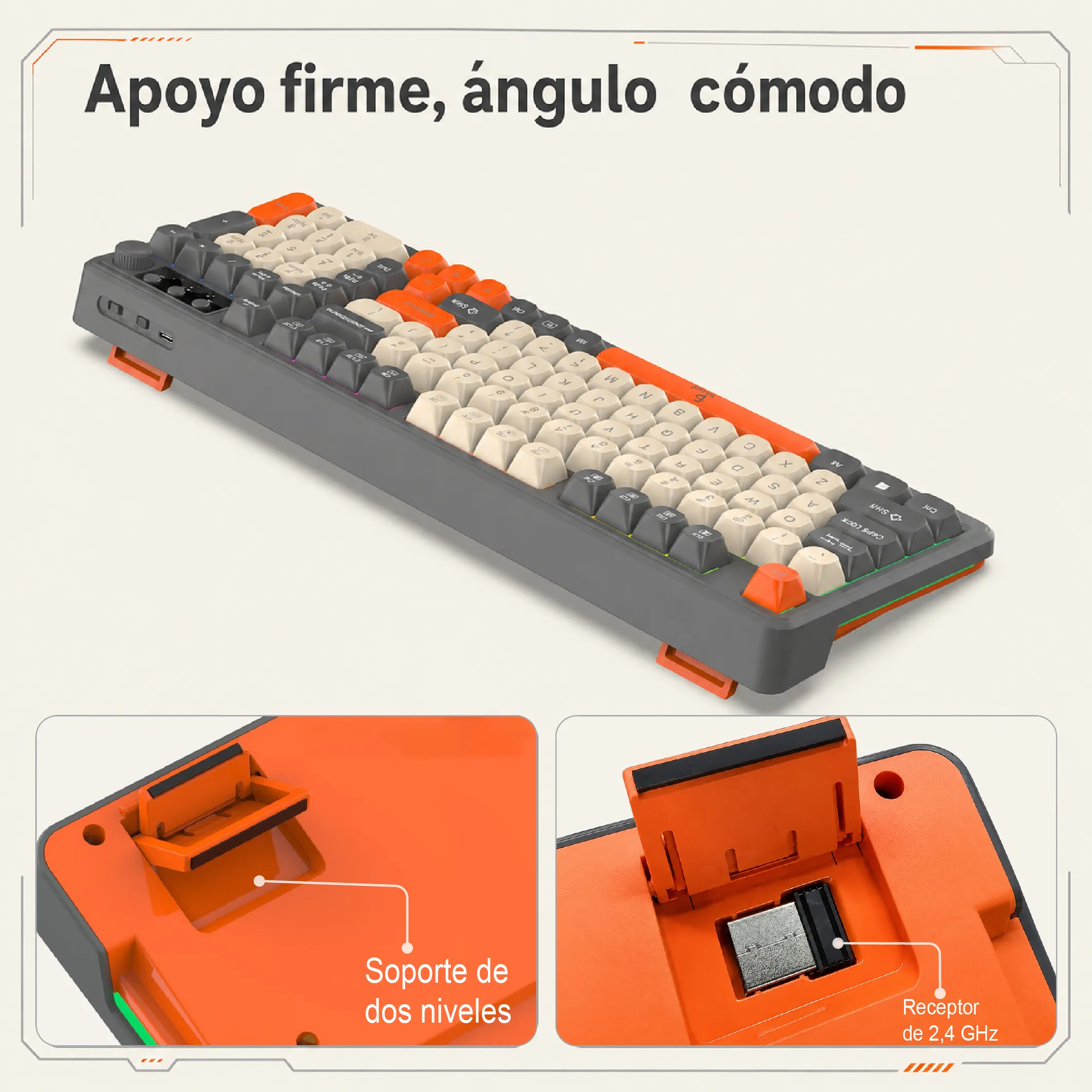 Teclado Gamer de 99 Teclas Bluetooth, 2.4 GHz y Cable USB - Imagen 4
