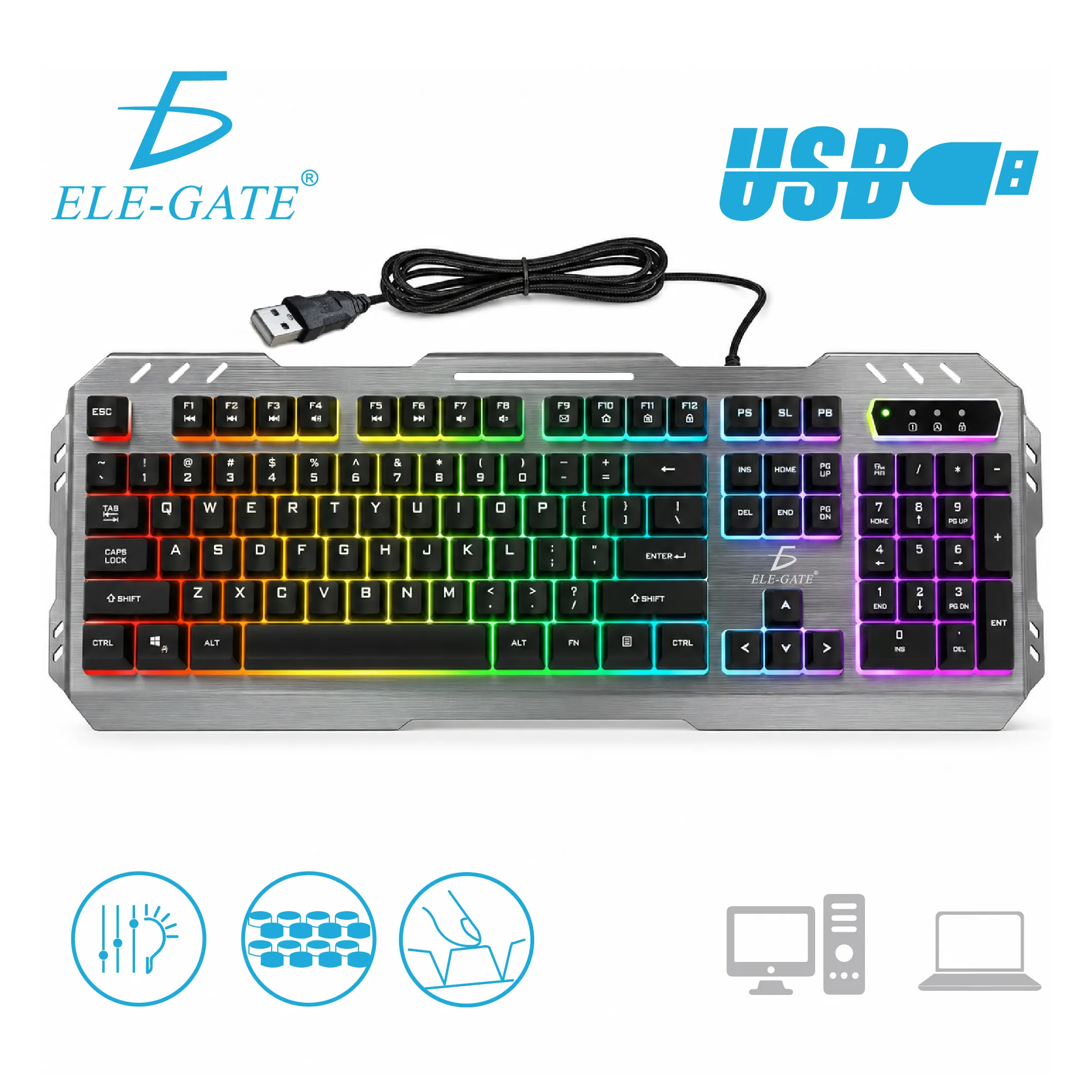 Teclado Gamer USB de 104 Teclas con Luz Arcoíris - Imagen 5