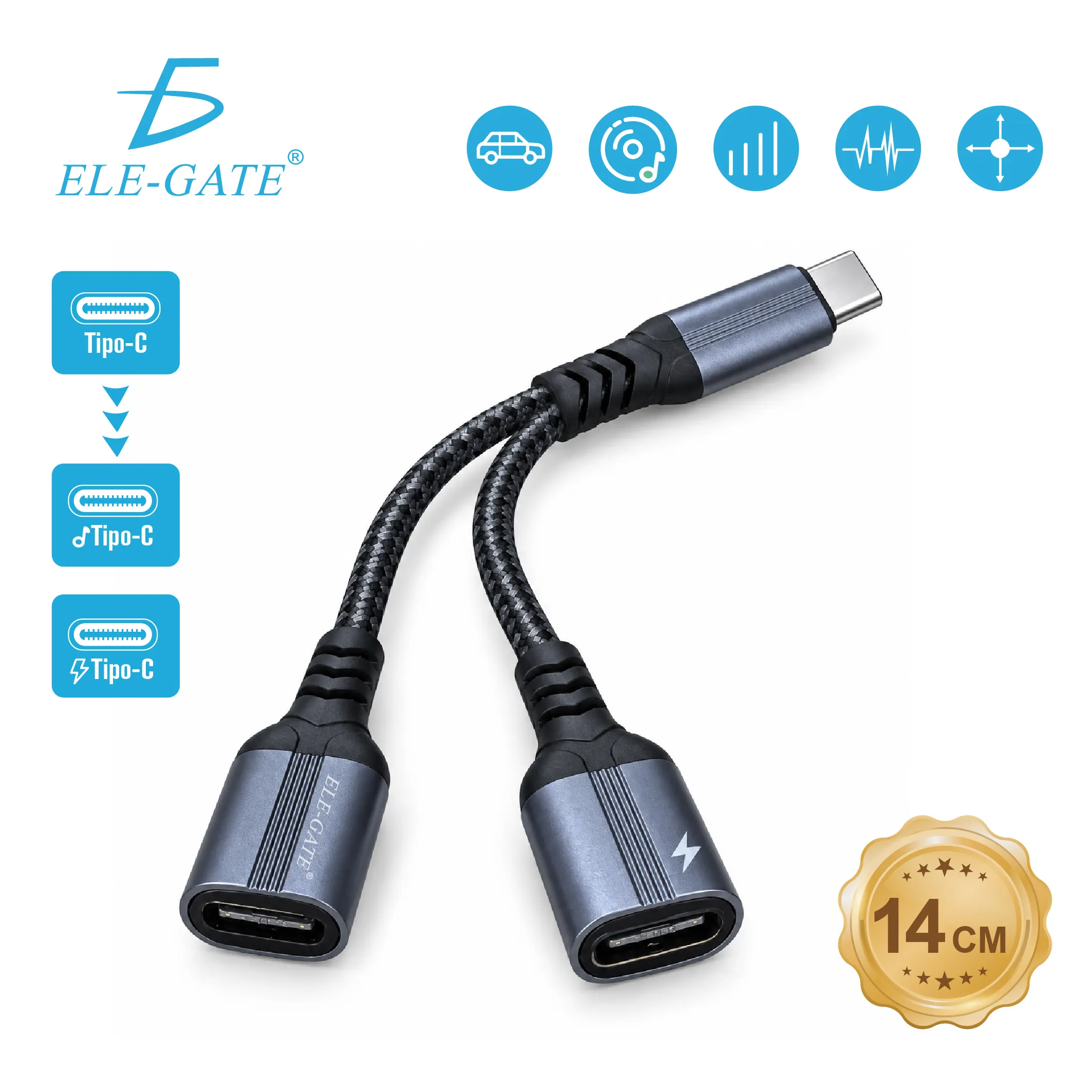 Adaptador USB-C a doble USB-C para audio y carga, 14 cm - Imagen 3