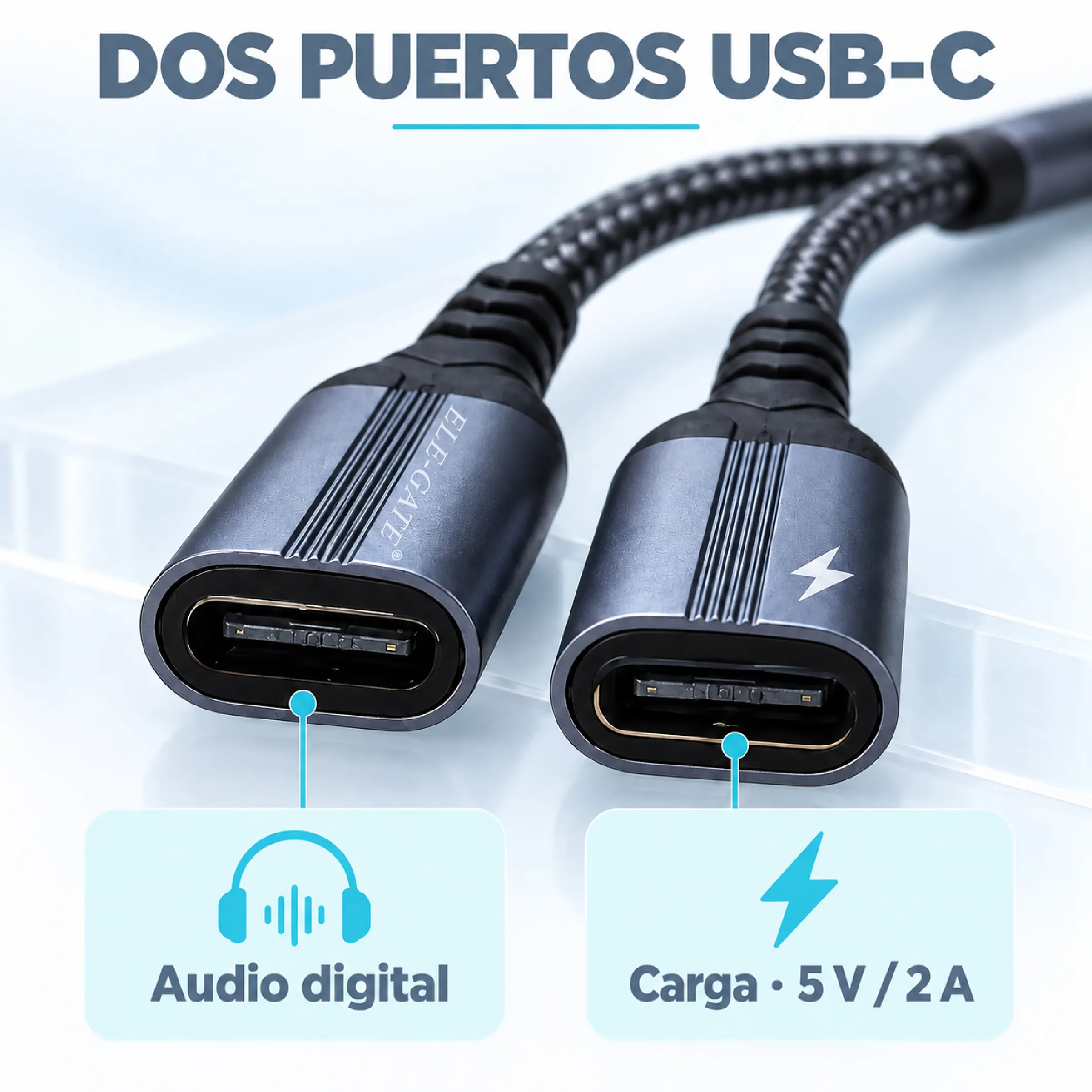 Adaptador USB-C a doble USB-C para audio y carga, 14 cm - Imagen 2