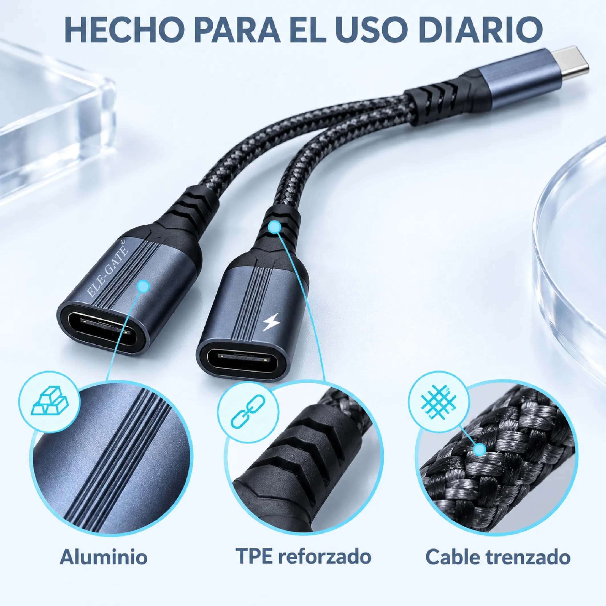 Adaptador USB-C a doble USB-C para audio y carga, 14 cm - Imagen 5