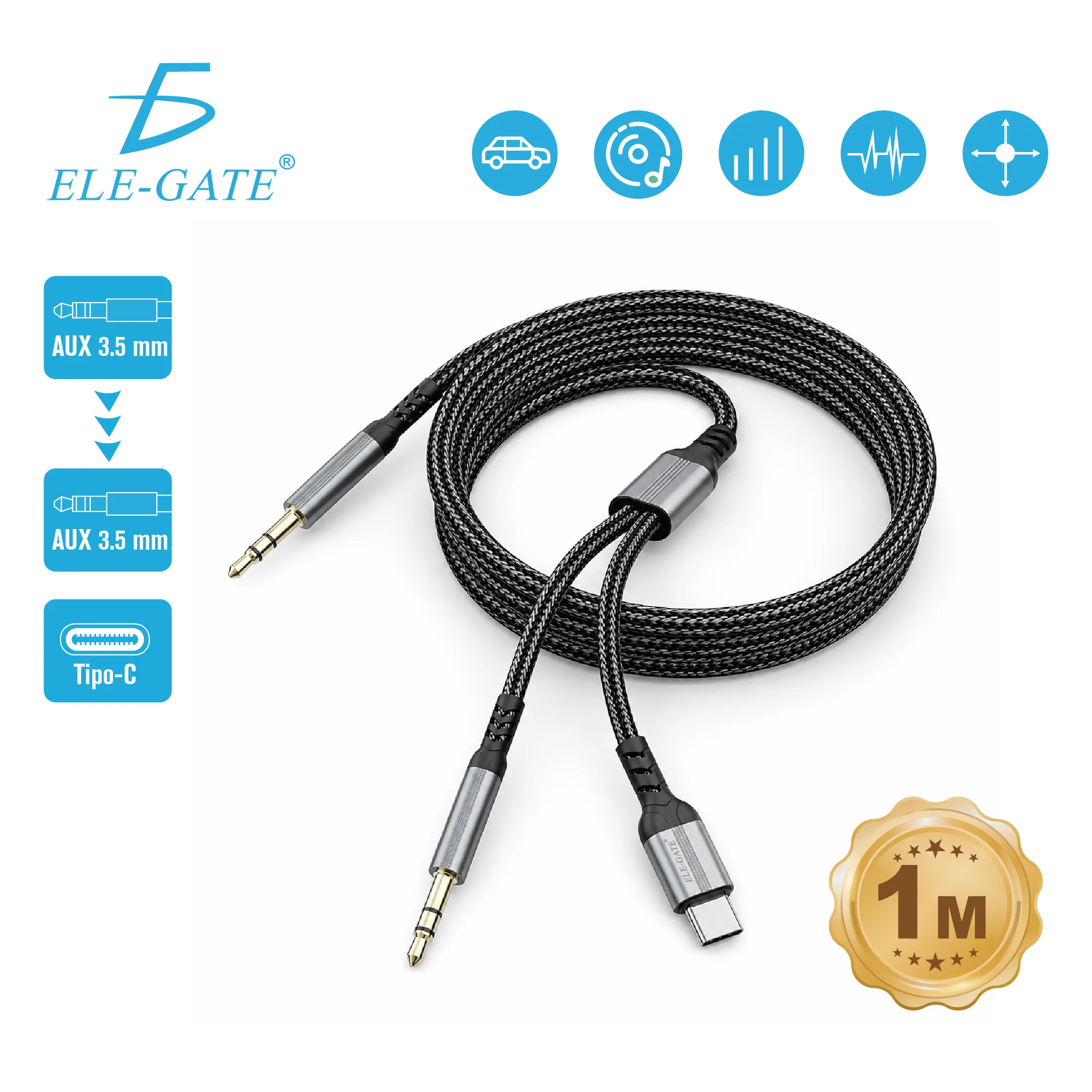 Cable AUX 2 en 1 USB-C y 3.5 mm a plug 3.5 mm, 1 m - Imagen 3