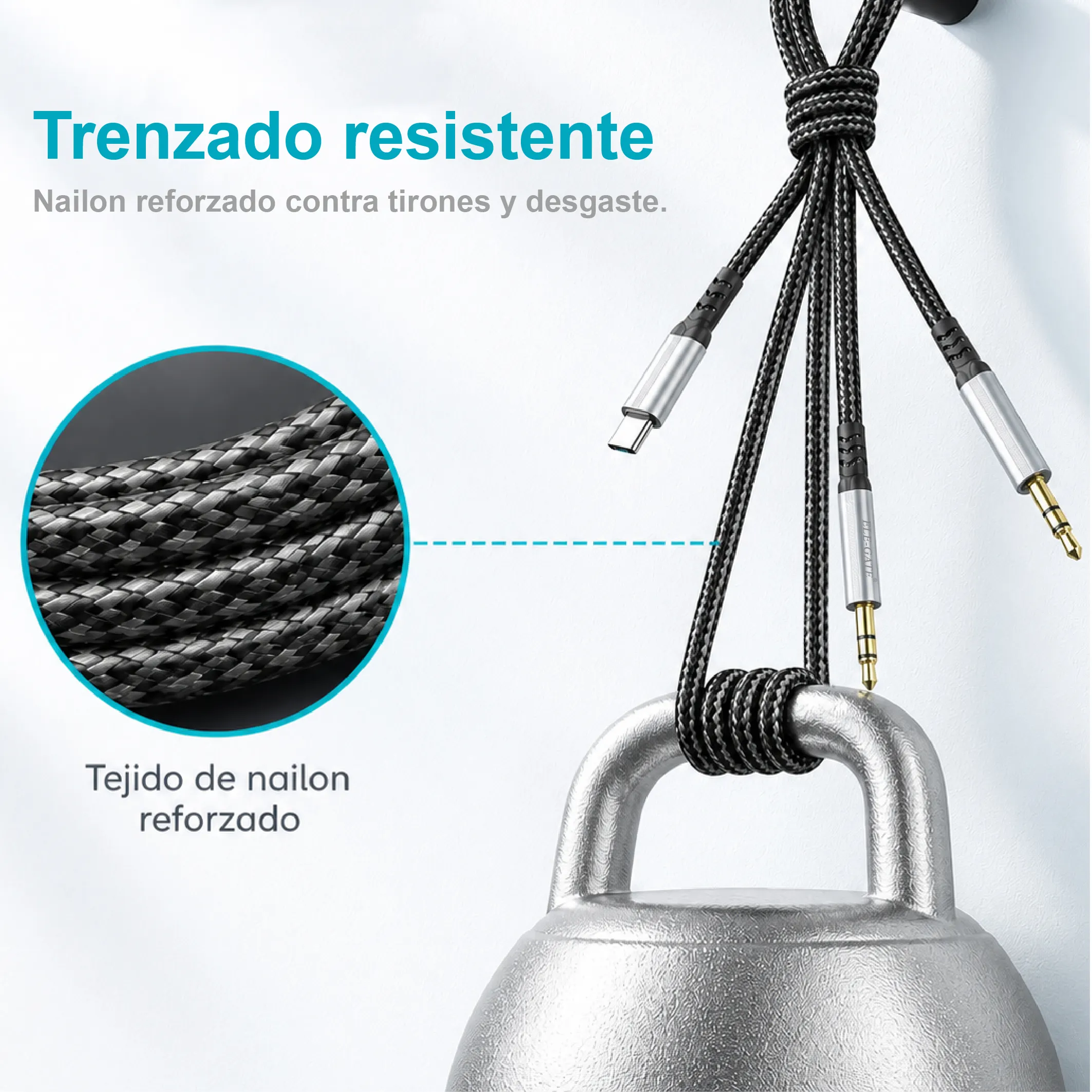 Cable AUX 2 en 1 USB-C y 3.5 mm a plug 3.5 mm, 1 m - Imagen 2