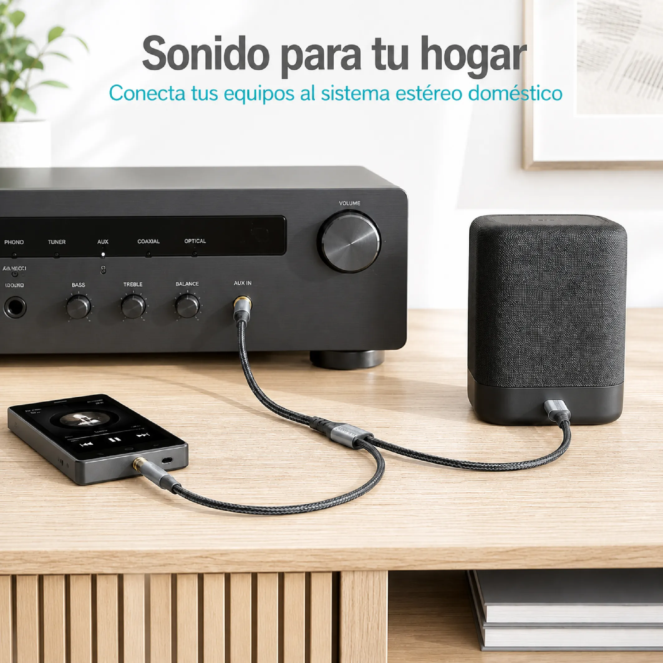 Cable AUX 2 en 1 USB-C y 3.5 mm a plug 3.5 mm, 1 m - Imagen 5