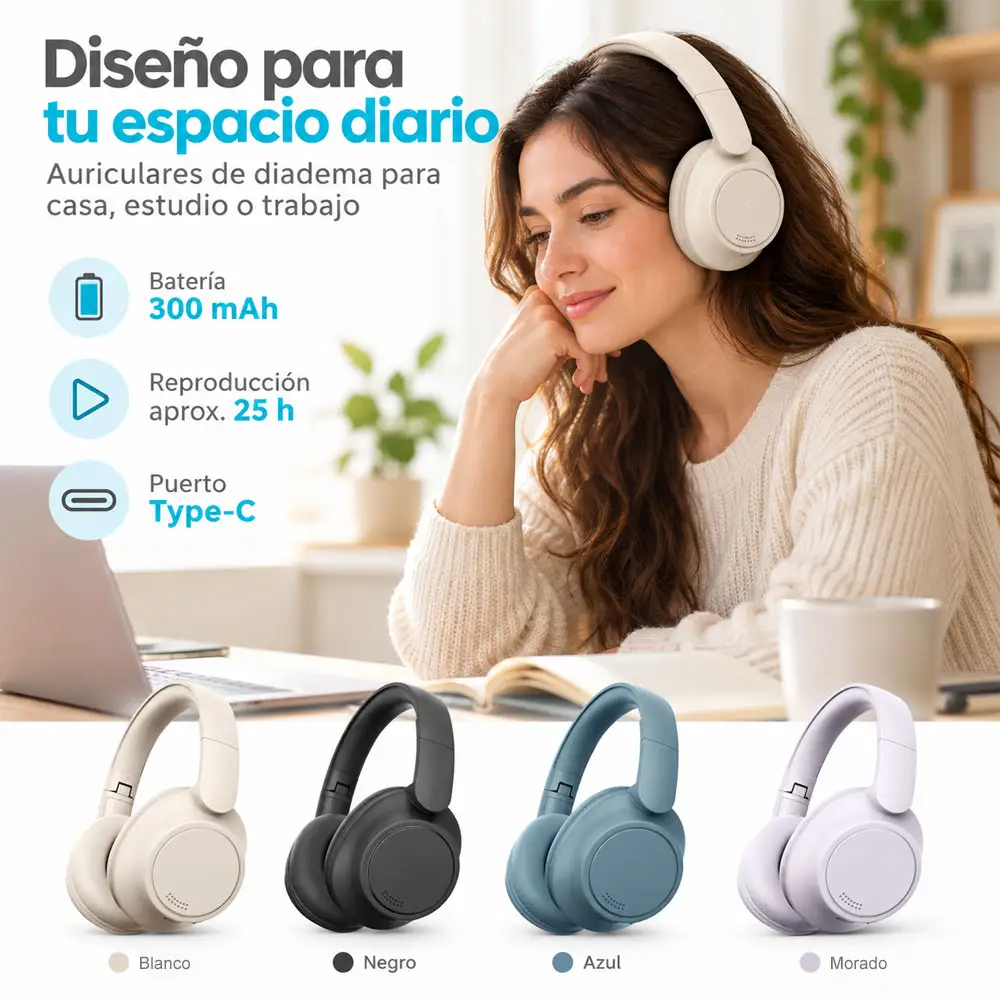 Audífonos Bluetooth de diadema plegables con USB-C - Imagen 9