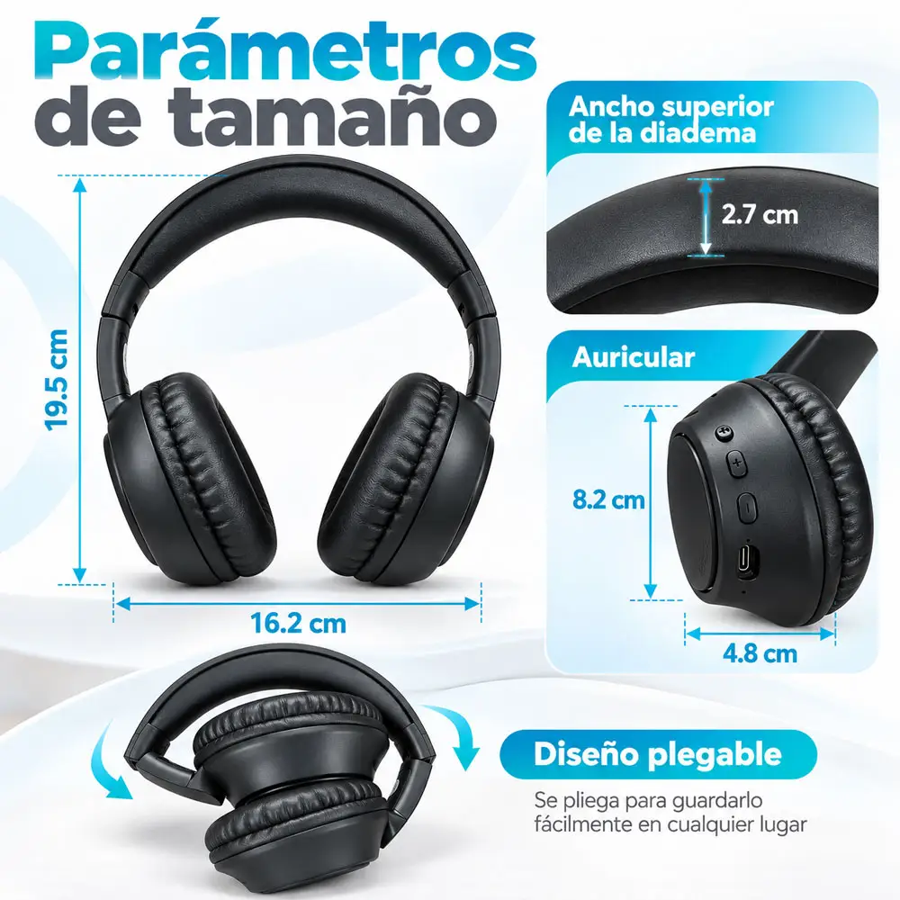 Audífonos Bluetooth de diadema plegables con USB-C - Imagen 8