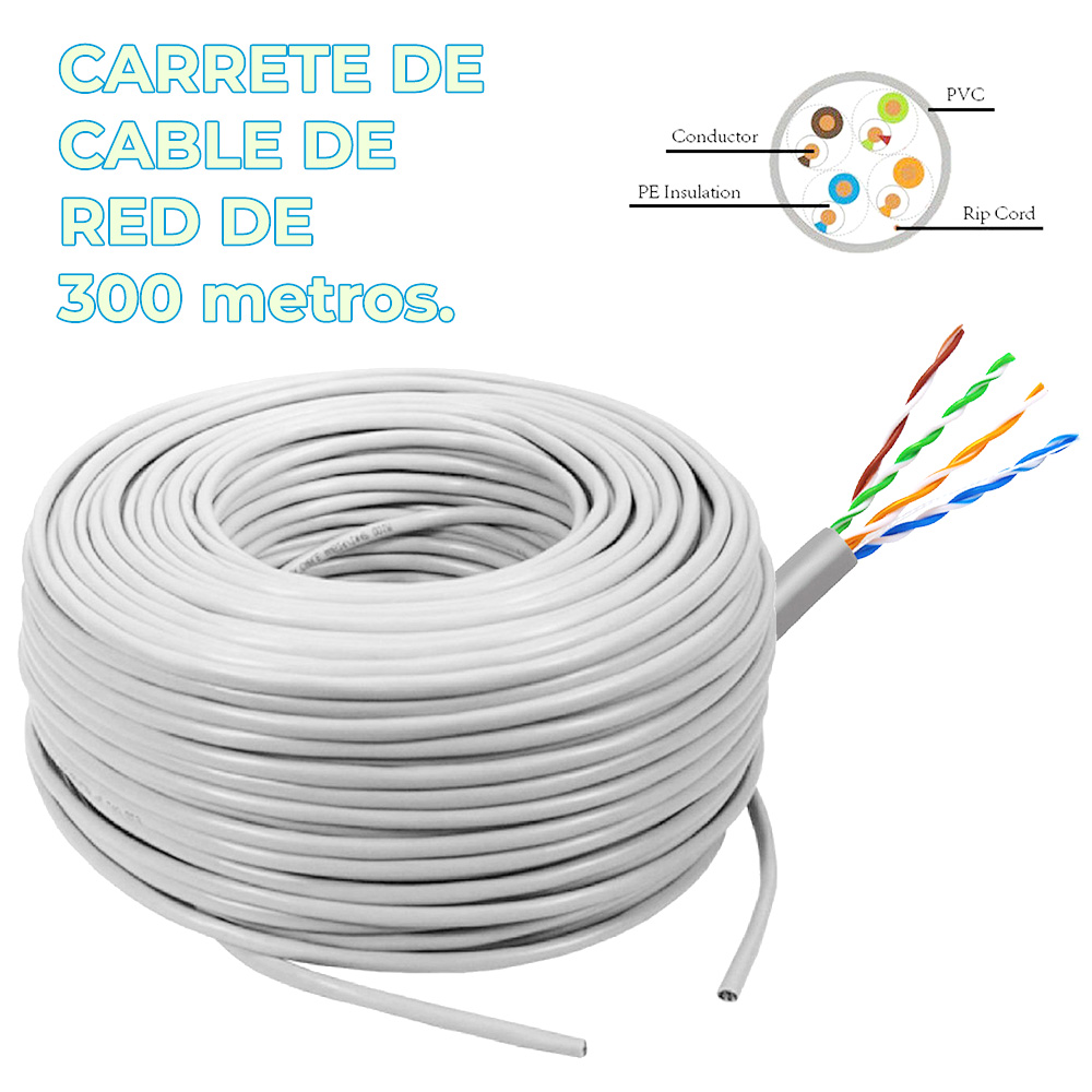 Cable de red Ethernet Lan RJ45 20 metros Cat5 Bobina ya cableada y probada