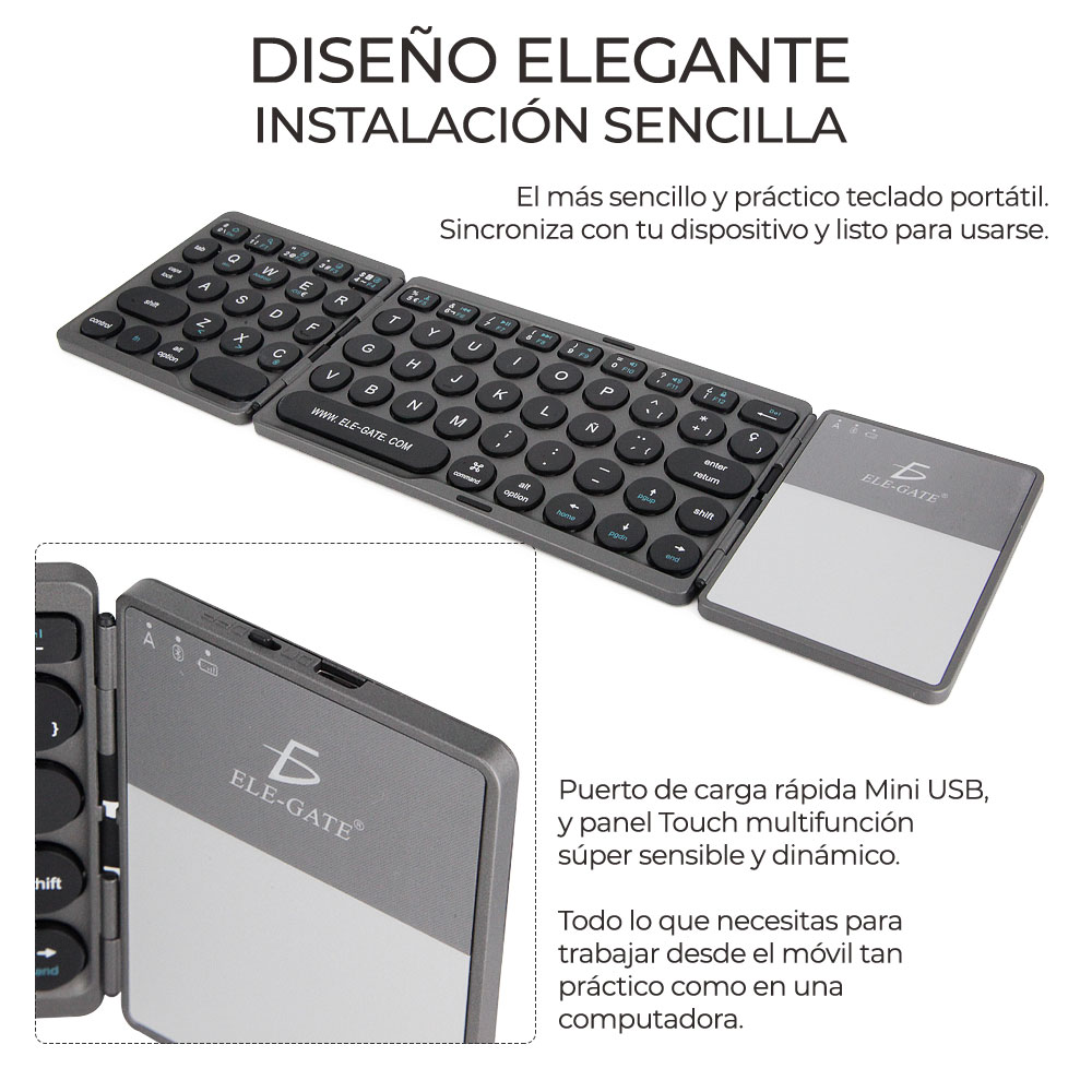 Mini Teclado Inalámbrico Touchpad Ele-Gate TC13 Color Negro