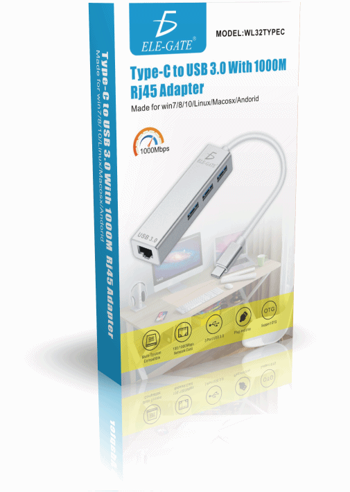 Adaptador HUB Usb Type C 3.1 Ethernet RJ45 Gigabit