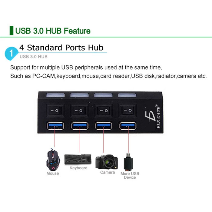 Hub Usb 3.0 4 Puertos Con Switch Led Laptop Pc Mac