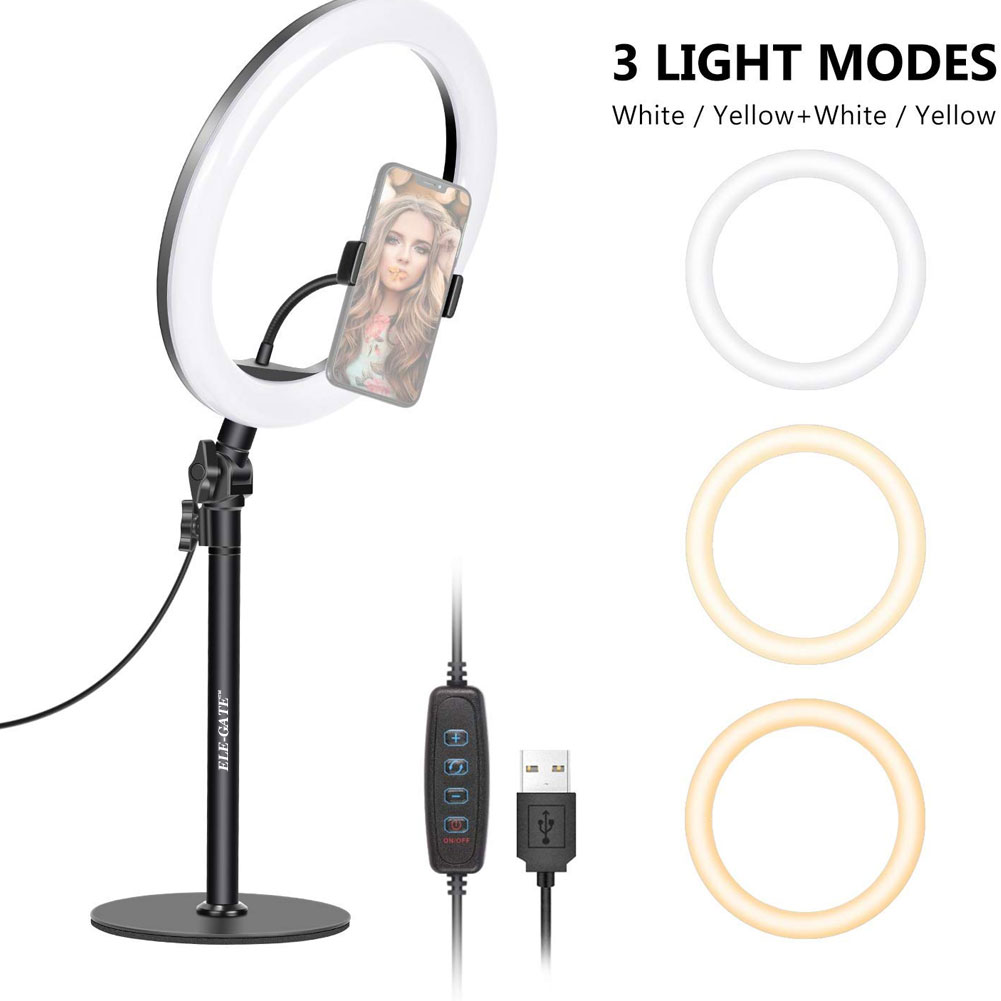  Anillo de luz led de 6 pulgadas con trípode para video y  maquillaje , Mini Luz led para cámara con soporte para teléfono  celular, lámpara led de escritorio con 3 modos