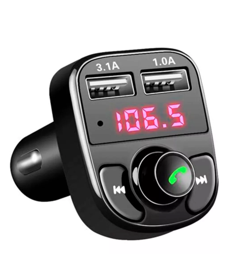 Transmisor FM Bluetooth para Coche,Manos Libres Inalámbrico Reproductor MP3  Coche,Subwoofer de un solo toque, Adaptador Radio Bluetooth con Dual USB