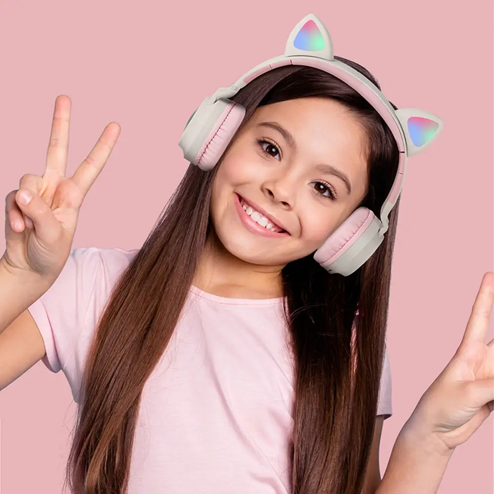 Diadema Bluetooth Auriculares Colorido Led Luminoso Gato