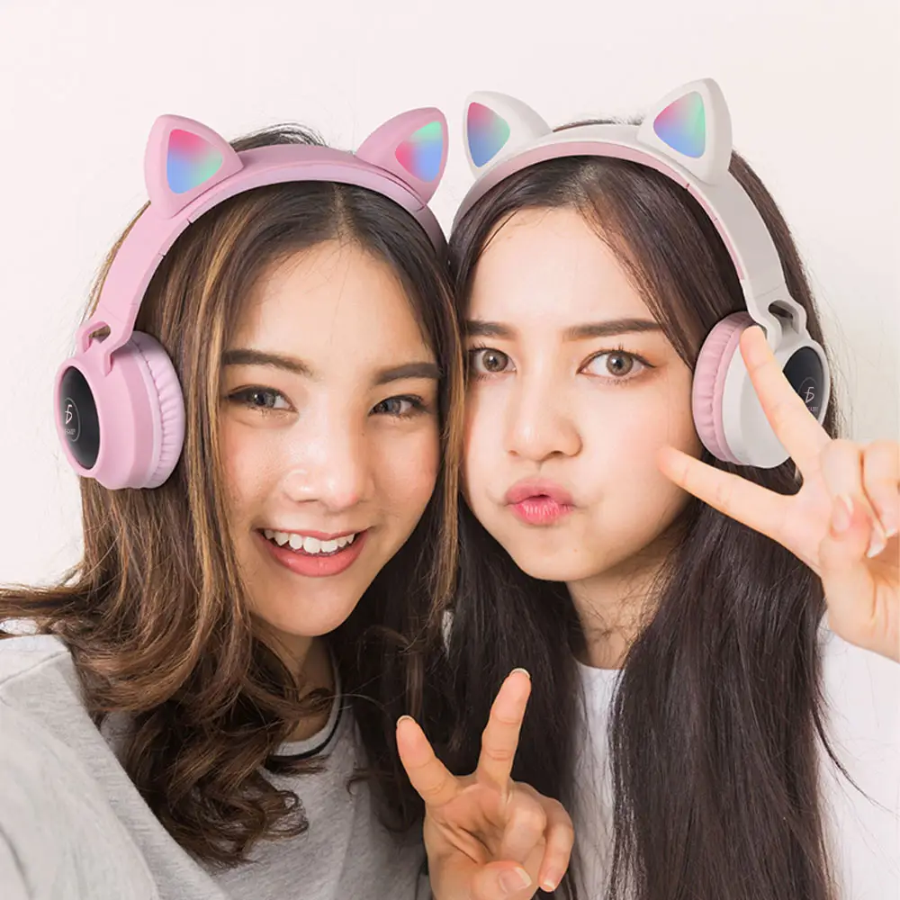 Diadema Bluetooth Auriculares Colorido Led Luminoso Gato