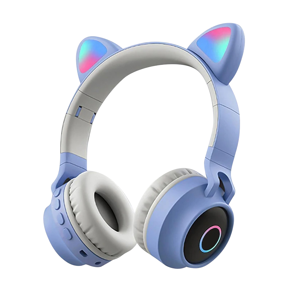 Auriculares inalámbricos de oreja de gato con luz LED Bluetooth plegables  sobre la oreja con micrófono para aprendizaje a distancia en línea (morado)
