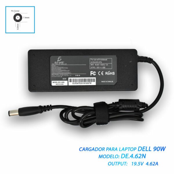 Cargador Laptop Dell Pin Central 90w 19.5v 4.62a 7.4*5.0mm
