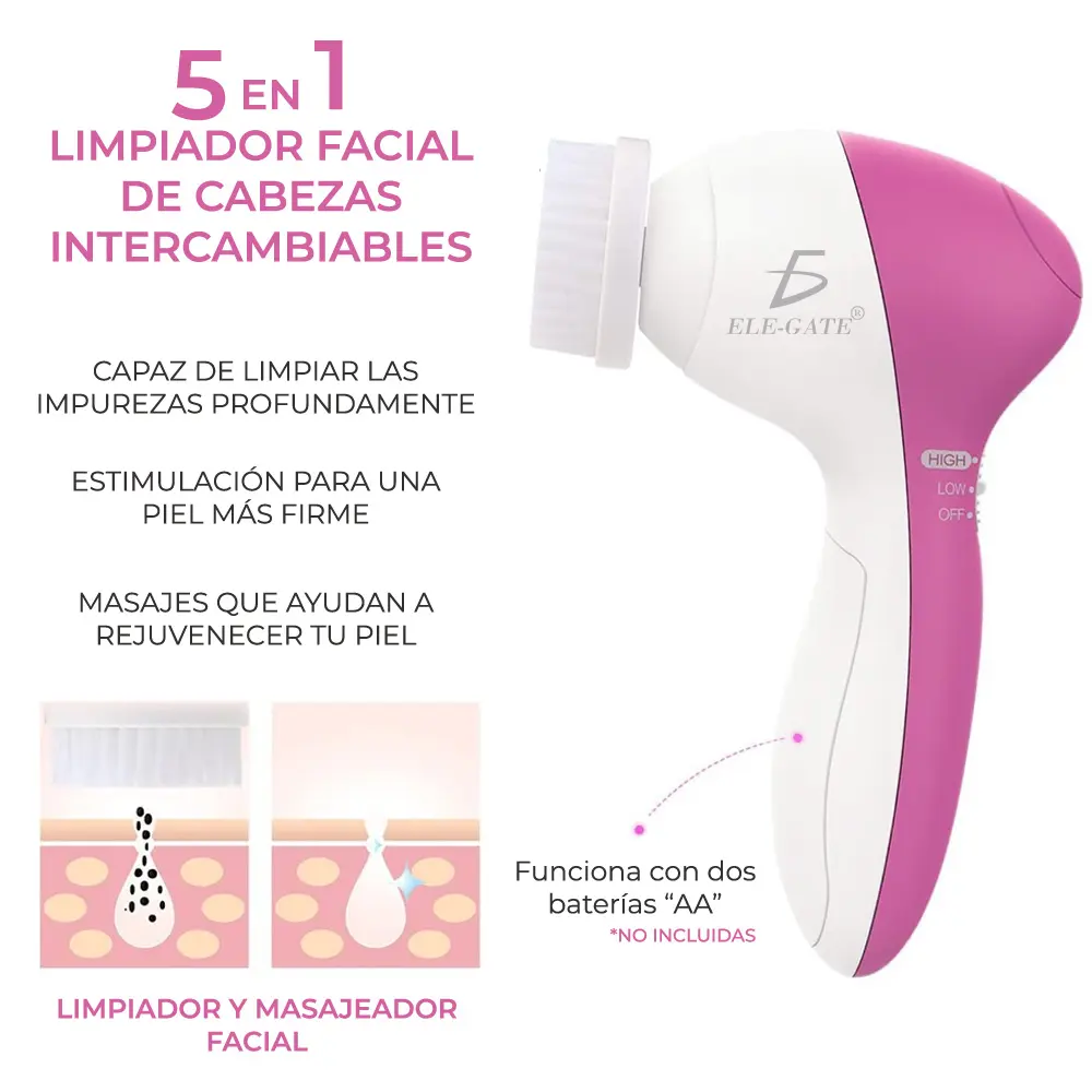 Limpiador Facial Eléctrico 5 En 1 Masajeador Exfoliante Suavizante