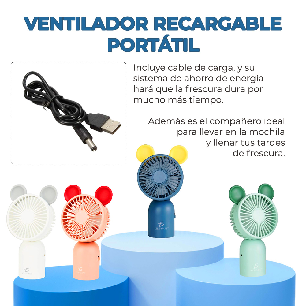 Mini Ventilador De Escritorio Recargable En Forma De Mickey