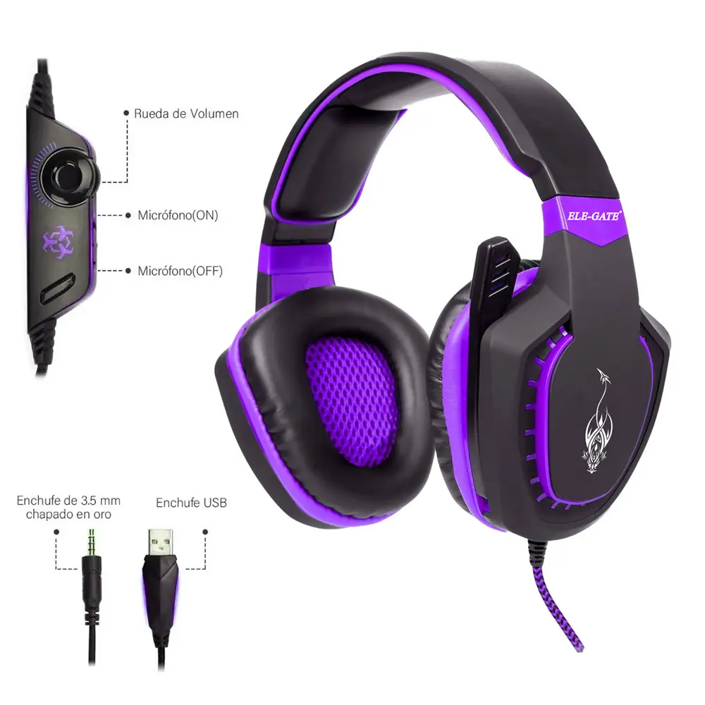 Audifonos Diadema Gamer Led Videojuegos Con Micrófono