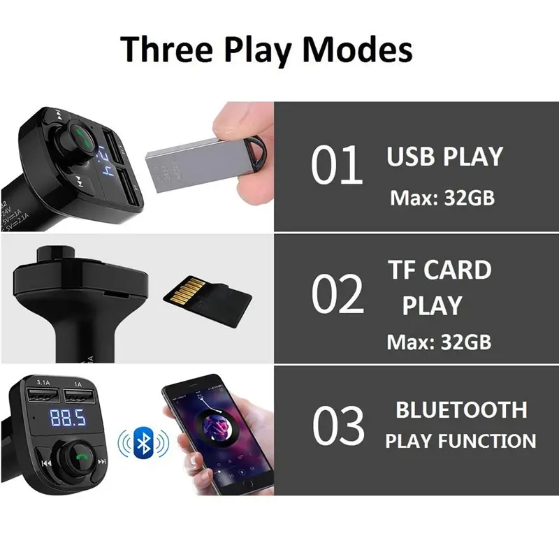 Bluetooth Transmisor Fm Auto Manos Libres Cargador Usb 3.5