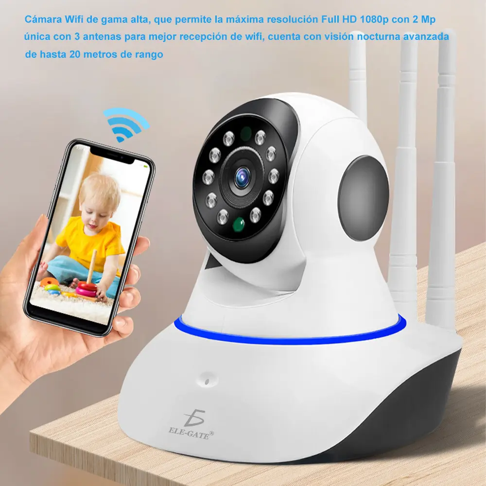 Camara Seguridad Ip 3 Antenas Wifi Full Hd Vision Nocturna Con Alarma Casa Oficina